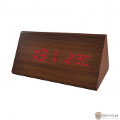 Perfeo LED часы-будильник &quot;Pyramid&quot;, коричневый / красная (PF-S710T) время, температура