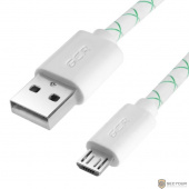 Greenconnect Кабель 2А micro USB 2.0  0.5m бело-зеленый, белые коннекторы, 28/24 AWG, AM / microB 5pin, (GCR-UA9MCB3-BD-0.5m), поддержка функции быстрой зарядки. 2A морозостойкий