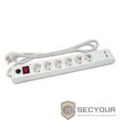 BURO Сетевой фильтр, 6 розеток, 5 метров, 2 USB, BURO BU-SP5_USB/W, белый {828025}