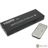 ORIENT HSP0204H-2.0, HDMI 4K Switch/Splitter 2-&gt;4, HDMI 2.0a/3D, HDR, UHDTV 4K/ 60Hz (3840x2160)/HDTV1080p, HDCP2.2, аудио выходы: jack 3.5 mm/SPDIF, пульт ДУ, внешний БП 5В/2A, метал.корпус (30957)