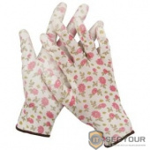 GRINDA Перчатки садовые, прозрачное PU покрытие, 13 класс вязки, бело-розовые, размер M [11291-M]