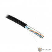 Hyperline FUTP4-C5E-S24-2SW-OUT-PE-BK-500 (500 м) кабель витая пара F/UTP, кат.5e, 4 пары(24AWG),одножил.(solid),экран-фольга,с усил.металл.тросом, внешний, PE, -40°C-+50°C, черный - гарантия: 15 лет 