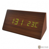 Perfeo LED часы-будильник &quot;Pyramid&quot;, коричневый корпус / зелёная подсветка (PF-S710T) время, темпер