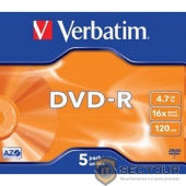 43519 Диски DVD-R Verbatim 16-x, 4.7 Gb, (Jewel Case, 5 шт.) 