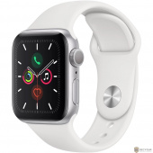 Apple Watch Series 5, 44 мм, корпус из алюминия серебристого цвета, спортивный браслет белого цвета [MWVD2RU/A]