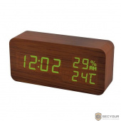 Perfeo LED часы-будильник &quot;Wood&quot;, коричневый корпус / зелёная подсветка (PF-S736) время, температур
