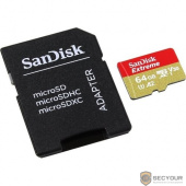 Флеш карта microSD 64GB SanDisk microSDXC Class 10 UHS-I A2 C10 V30 U3 Extreme for Action Cams and Drones (SD адаптер)