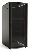 Hyperline TTB-2788-AS-RAL9004 Шкаф напольный 19-дюймовый, 27U, 1388x800х800 мм (ВхШхГ), передняя стеклянная дверь со стальными перфорированными боковинами, задняя дверь сплошная, ручка с замком, крыша нового типа, цвет черный (RAL 9004) (разобранный)