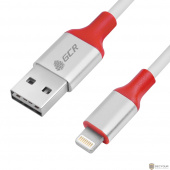 Greenconnect Кабель 0.5m Apple USB 2.0 двухсторонний AM/Lightning 8pin MFI, для Iphone 5/6/7/8/X - поддержка всех IOS, белый, алюминиевый корпус серебро, красный ПВХ (33-050555)