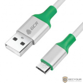 Greenconnect Кабель 0.5m USB 2.0, AM/microB 5pin, белый, алюминиевый корпус серебро, зеленый ПВХ, 28/28 AWG (GCR-50509)