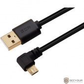 Greenconnect Кабель micro USB 2.0  1.0m угловой, черный, 28/28 AWG, AM / microB 5pin, (GCR-UA8AMCB6-BB2S-1.0m), экран, армированный, морозостойкий