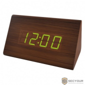 Perfeo LED часы-будильник &quot;Trigonal&quot;, коричневый корпус / зелёная подсветка (PF-S711T) время