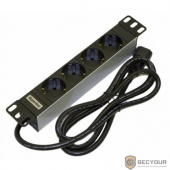 Hyperline SHT10L-4SH-IEC Блок розеток для 10&quot; шкафов, уст. размер 254 мм, горизонтальный, 4 розетки, 10 A, IEC 320 C14