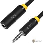 Greenconnect Удлинитель аудио 0.5m jack 3,5mm/jack 3,5mm черный, желтая окантовка, 28 AWG, M/F, экран, стерео(GCR-STM0114-0.5m)