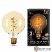 GAUSS 105802007 Светодиодная лампа LED Filament G95 Flexible E27 6W Golden 360lm 2400К 1/20 