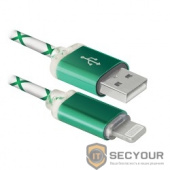 Defender USB кабель ACH03-03LT зеленый, LED, USB-Lightning 1м (87553)