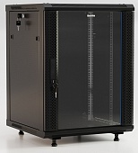 Hyperline TWB-FC-1545-GP-RAL9004 Шкаф настенный 19-дюймовый (19&quot;), 15U, 787x600х450мм, стеклянная дверь с перфорацией по бокам, ручка с замком, с возможностью установки на ножки (в комплекте), цвет черный (RAL 9004) (разобранный)