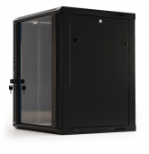 Hyperline TWB-0445-GP-RAL9004 Шкаф настенный 19-дюймовый (19&quot;), 4U, 278x600х450мм, стеклянная дверь с перфорацией по бокам, ручка с замком, цвет черный (RAL 9004) (разобранный)