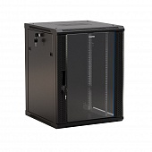 Hyperline TWB-2766-GP-RAL9004 Шкаф настенный 19-дюймовый (19&quot;), 27U, 1304x600х600мм, стеклянная дверь с перфорацией по бокам, ручка с замком, цвет черный (RAL 9004) (разобранный)