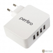 PERFEO Сетевое зарядное устройство с разъемом 4xUSB, 4.9А, белый, &quot;CUBE 4&quot; (PF_A4136) 