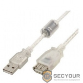 Cablexpert Кабель удлинитель USB2.0 Pro, AM/AF, 1,8м, экран, 2 феррит.кольца, прозрачный (CCF-USB2-AMAF-TR-6)