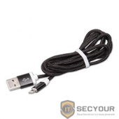 RITMIX Кабель Lightning 8pin-USB для синхронизации/зарядки, 1.5м, ткан. опл., мет. коннекторы black (RCC-321)