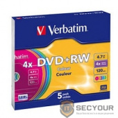 Verbatim  Диски DVD+RW  4х, 4.7Gb (COLOUR, Slim Case, 5 шт.) (43297)