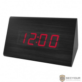 Perfeo LED часы-будильник &quot;Trigonal&quot;, чёрный корпус / красная подсветка (PF-S711T) время, температу 