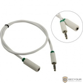 Greenconnect Удлинитель аудио 0.5m jack 3,5mm/jack 3,5mm белый, зеленая окантовка, ультрагибкий, 28AWG, M/F, Premium , экран, стерео(GCR-STM1662-0.5m)
