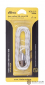 Ritmix Дата-кабель USB-microUSB, RCC-312 White ( силиконовая оплетка, металлические коннекторы, 1м, 2А, зарядка и синхронизация)
