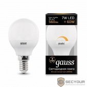 GAUSS 105101107-D Светодиодная лампа LED Шар-dim E14 7W 560lm 3000К диммируемая 1/10/100 