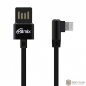 RITMIX Дата-кабель USB-Apple 8pin lightning Для зарядки и синхронизации
,1 м,тканевая оплетка
 «2А» 
Угловые коннекторы - 90 градусов 
(RITMIX RCC-428 Black )