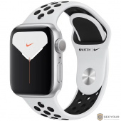 Apple Watch Nike Series 5, 40 мм, корпус из алюминия серебристого цвета, спортивный ремешок Nike «чистая платина/чёрный» [MX3R2RU/A]