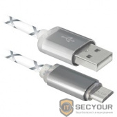 Defender USB кабель USB08-03LT USB2.0 серый, LED, AM-MicroBM, 1м (87554)