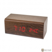 Perfeo LED часы-будильник &quot;Block&quot;, коричневый/красная (PF-S718T) время, температура