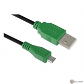 Greenconnect Кабель micro USB 2.0  1.5m черный, зеленые коннекторы, 28/28 AWG AM / microB 5pin, (GCR-UA1MCB1-BB2S-1.5m), экран, армированный, морозостойкий
