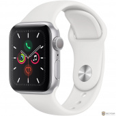 Apple Watch Series 5, 40 мм, корпус из алюминия серебристого цвета, спортивный браслет белого цвета [MWV62RU/A]