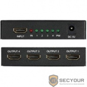 ORIENT HDMI Splitter HSP0104N, 1-&gt;4, HDMI 1.4/3D, HDTV1080p/1080i/720p, HDCP1.2, внешний БП-зарядник 2xUSB 5В/2.1A, метал.корпус (30367)