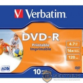 Verbatim  Диски DVD-R Verbatim 16-x, 4.7 Gb, Printable (Jewel Case, 10шт.) ( 43521)