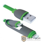 Defender USB кабель USB10-03BP зеленый MicroUSB+Lightning 1м (87489)