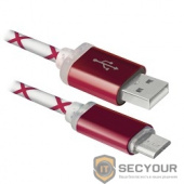 Defender USB кабель USB08-03LT USB2.0 красный, LED, AM-MicroBM, 1м (87556)