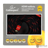 Кабель HDMI Cablexpert, серия Gold, 7,5 м, v1.4, M/M, красный, позол.разъемы, алюминиевый корпус, нейлоновая оплетка, коробка (CC-G-HDMI02-7.5M)