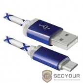 Defender USB кабель USB08-03LT USB2.0 голубой, LED, AM-MicroBM, 1м (87555)