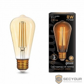 GAUSS 157802008 Светодиодная лампа LED Filament ST64 E27 8W Golden 740lm 2400К 1/10/40 